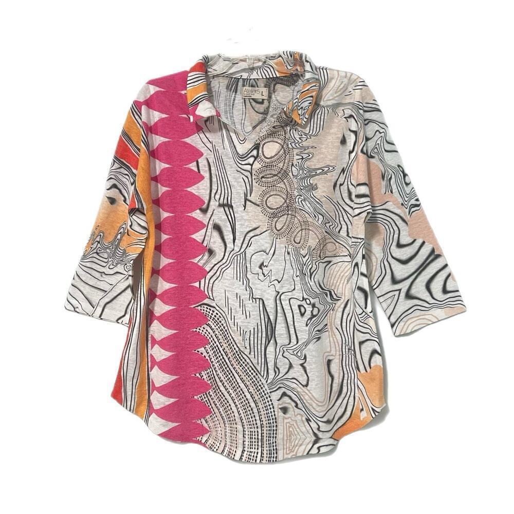 Atelier 5 by Gozde Yilmaz Women’s Top L Knit Colorful Abstract Artsy Made In USA